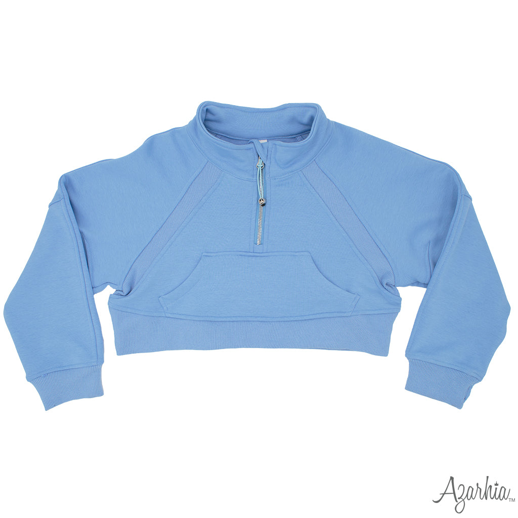 Oversized Cropped 1 4 Zip Sweatshirt in Light Blue