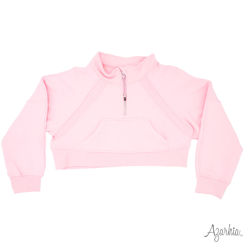 Oversized Cropped 1 4 Zip Sweatshirt in Light Pink