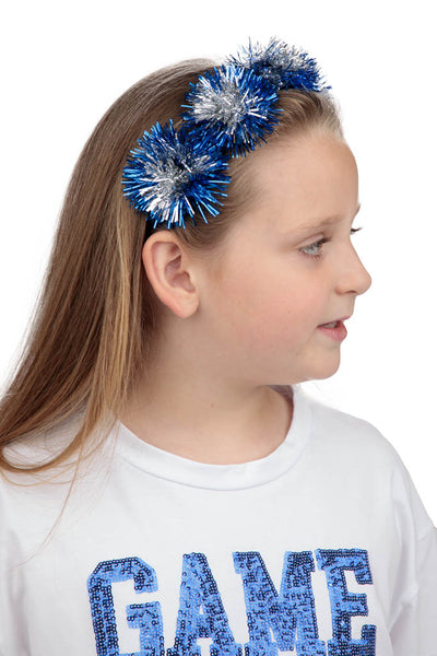 Sequin Game Day Royal on White Ruffle Sleeve