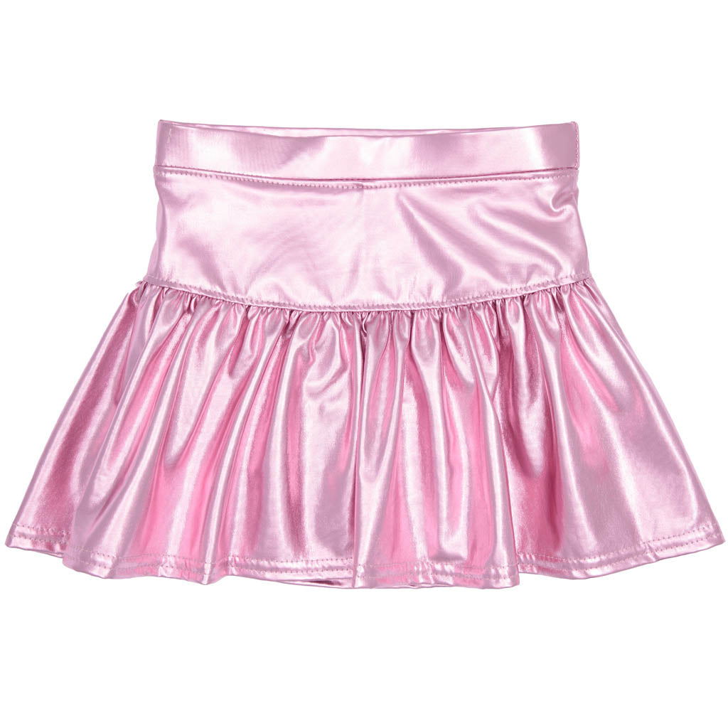 Slick Metallic Gathered Skort in Light Pink Azarhia