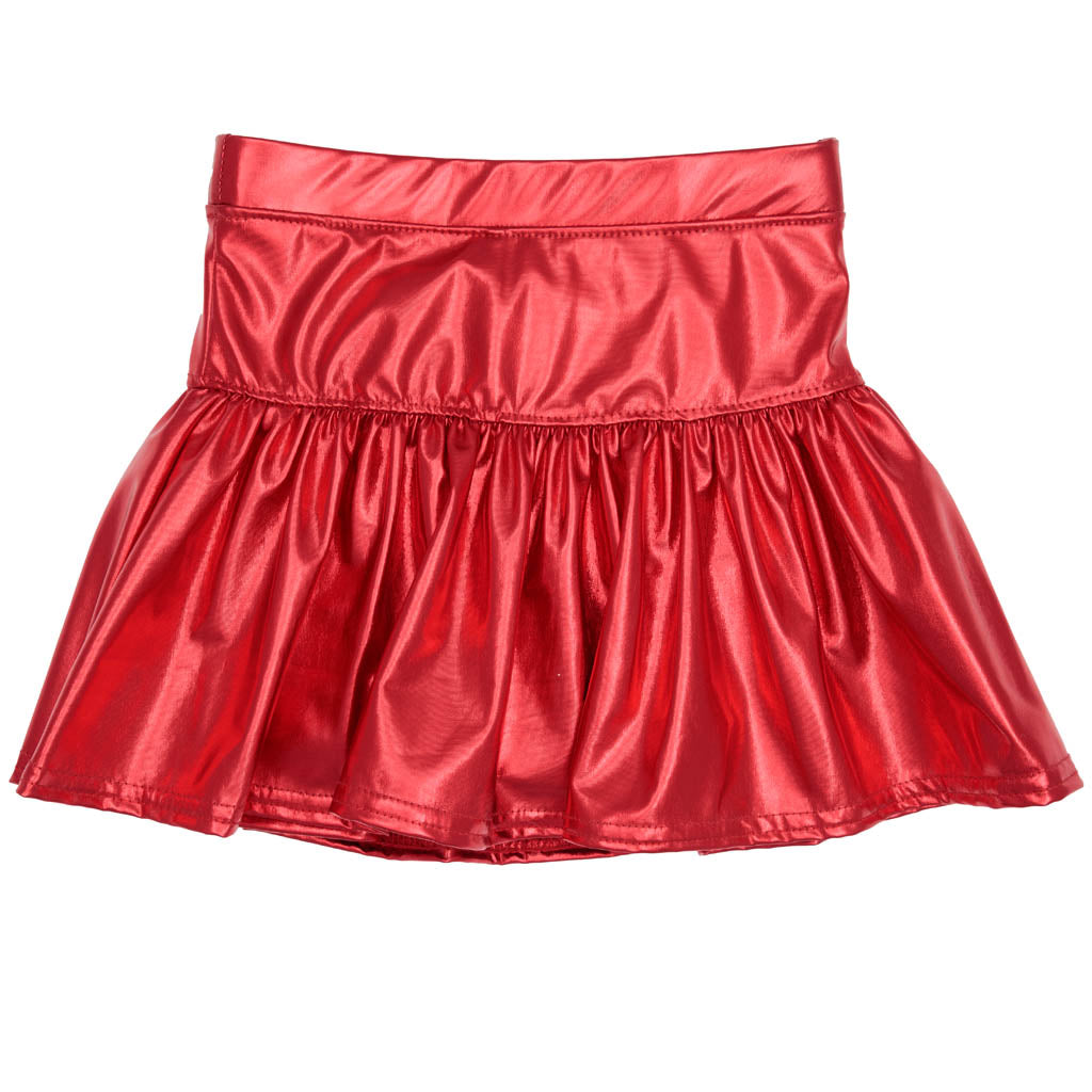 Slick Metallic Gathered Skort in Red – Azarhia