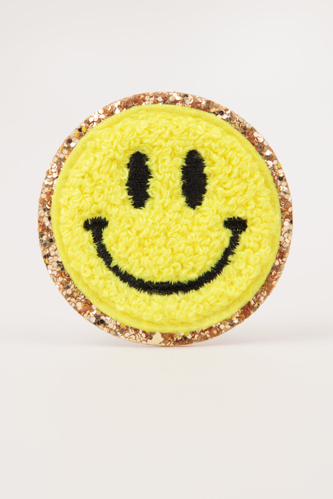 Smiley Face Daisy Flower Chenille Iron On Patch