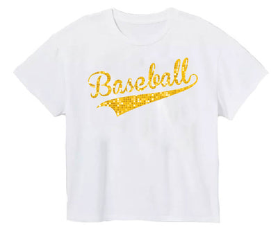 Sequin Baseball in Gold on Boxy T’