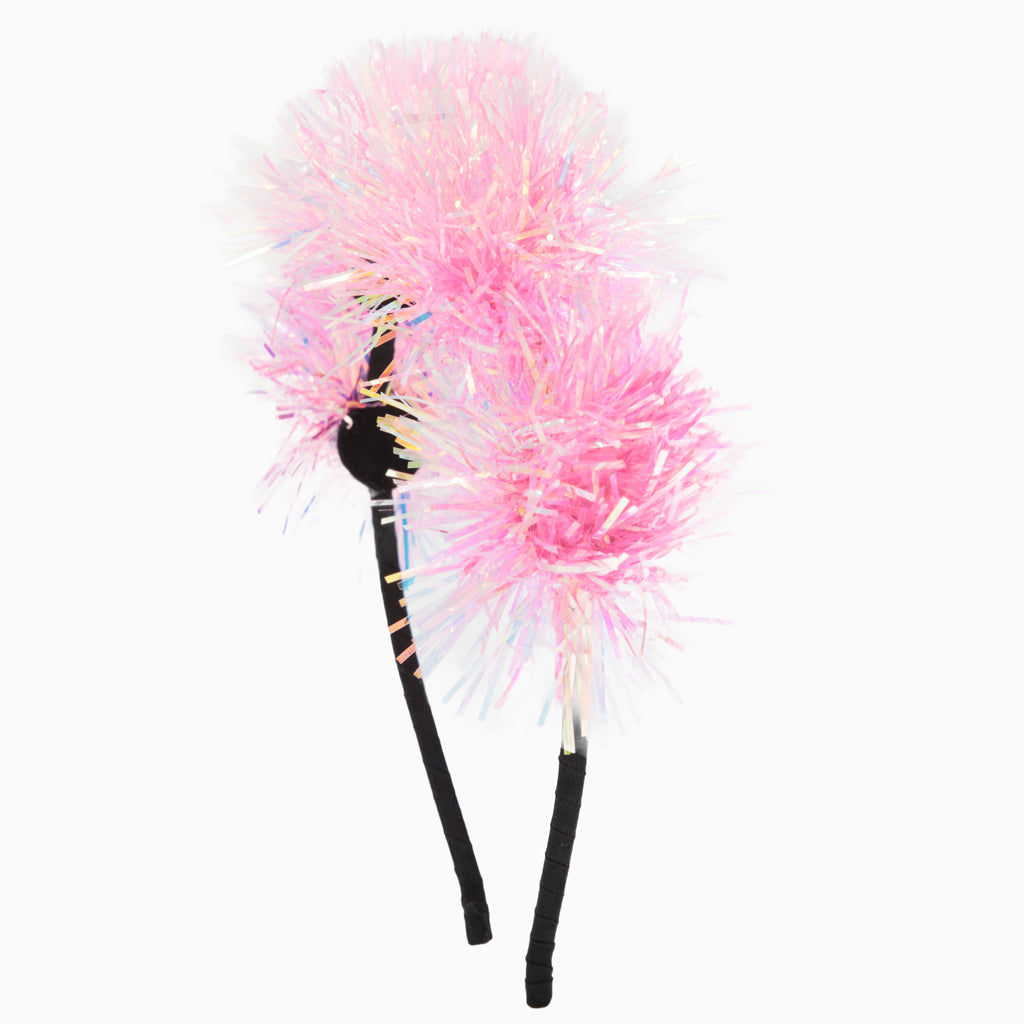 Pom Pom Tinsel Headband in Pink
