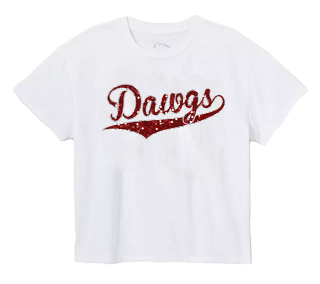 Sequin Dawgs Baseball in Silver and Maroon Boxy T’