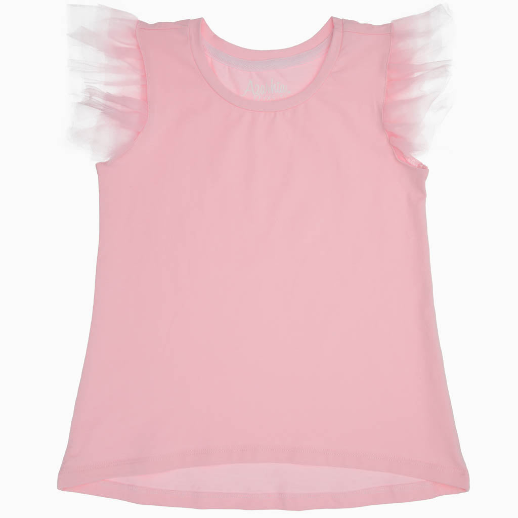 Tulle Ruffle Shirt in Light Pink