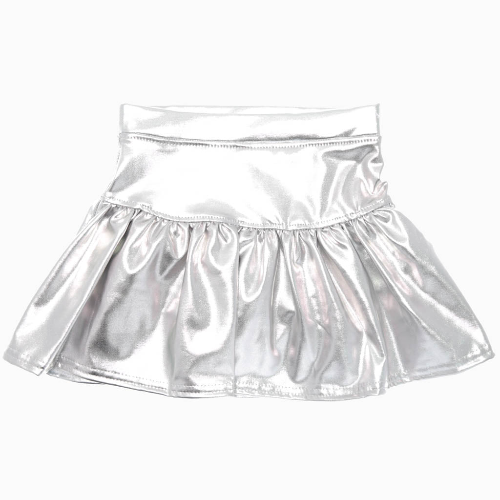 Slick Metallic Gathered Skort in Matte Silver