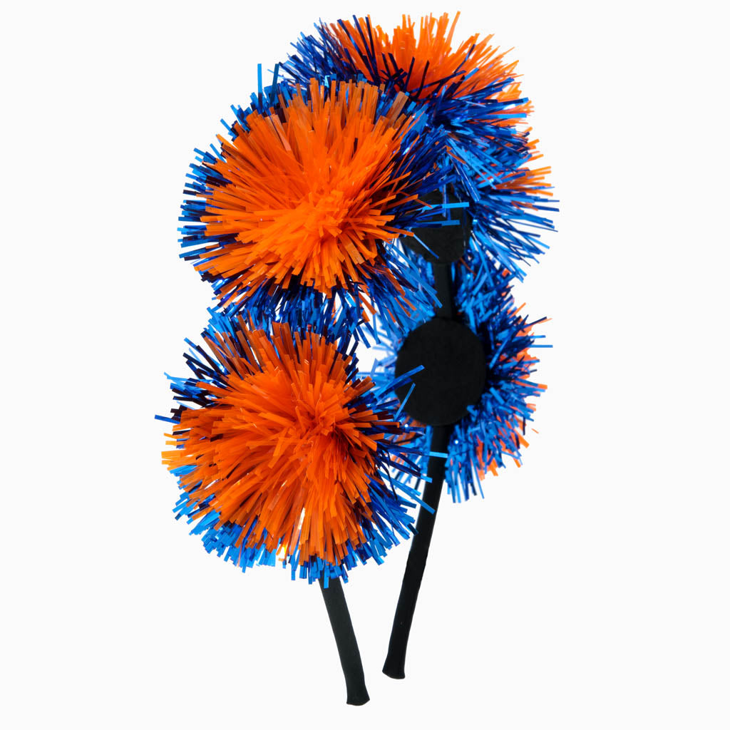 Pom Pom Tinsel Headband in Royal & Orange