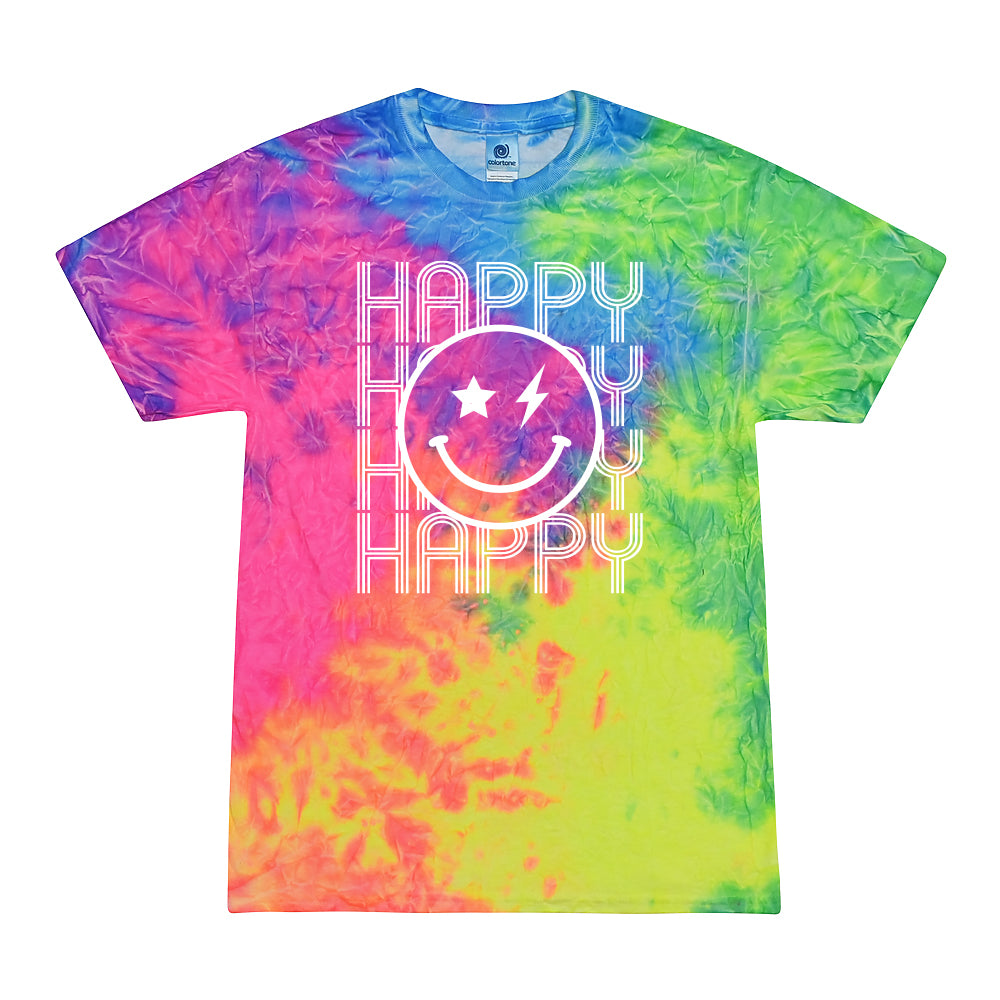 T-Shirt With Happy Repeating & Smiley Face on Quest Tie Dye