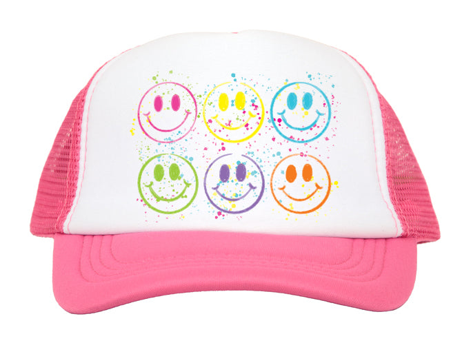 Splatter Smiley Youth Hot Pink  Trucker Cap