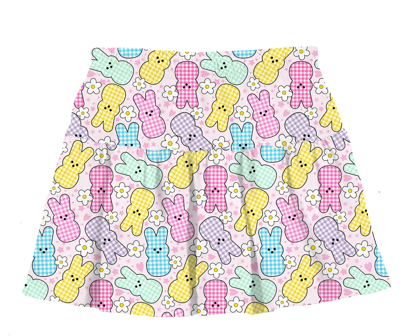 Gingham Bunny Easter Gathered Skort in Print