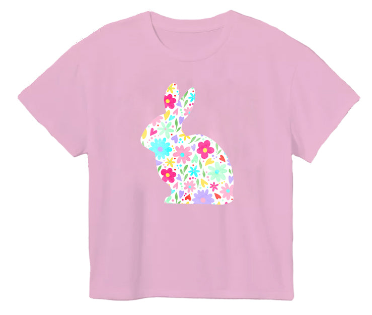 Floral Bunny Easter Screen Print Light Pink Boxy T