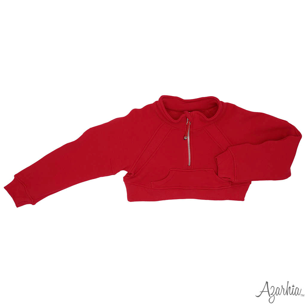 Oversized Cropped 1/4 Zip Sweatshirt in Red