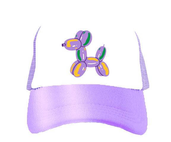 Mardi Gras Balloon Dog Lavender Metallic Trucker