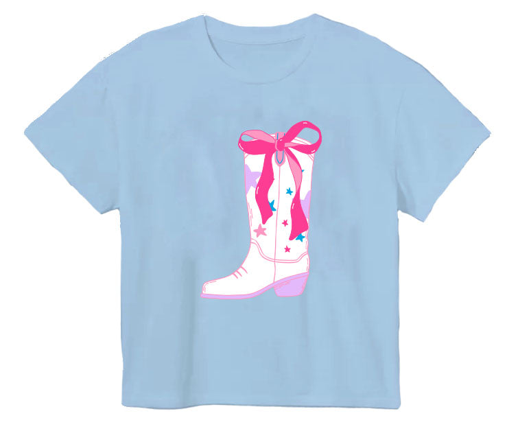 Rodeo Sequin Bow Boot Light Blue Boxy