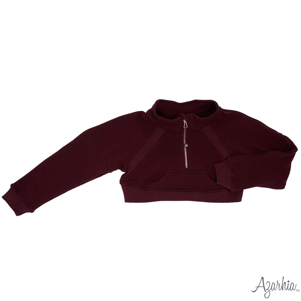 Oversized Cropped 1/4 Zip Sweatshirt in Maroon