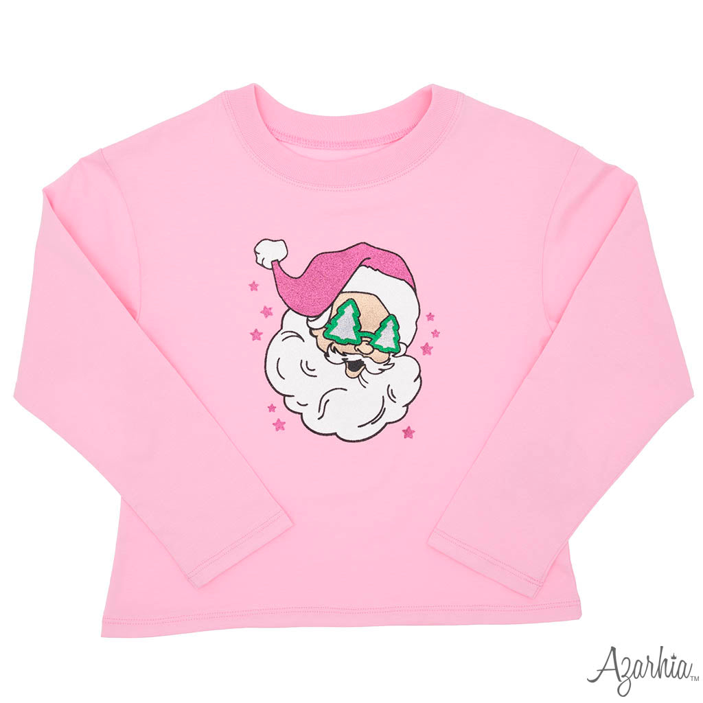 Glitter Santa on Pink Longsleeve CHRISTMAS 9/1