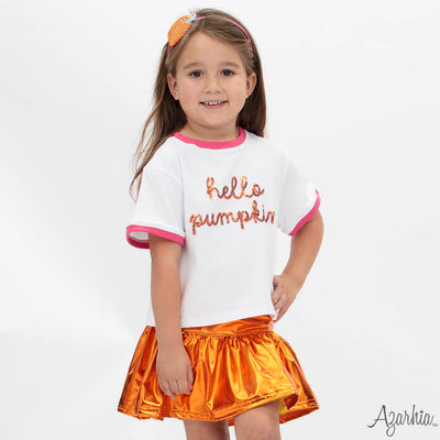 Hello Pumpkin in Tinsel on White Ringer Boxy