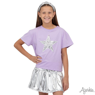 Lavender Boxy T' with Silver Sequin Star