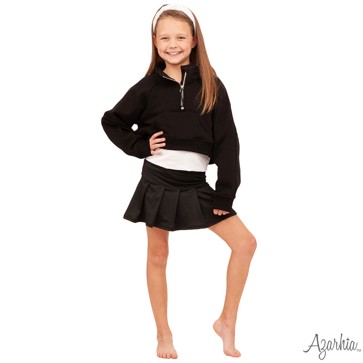 Oversized Cropped 1/4 Zip Sweatshirt in Black – Azarhia