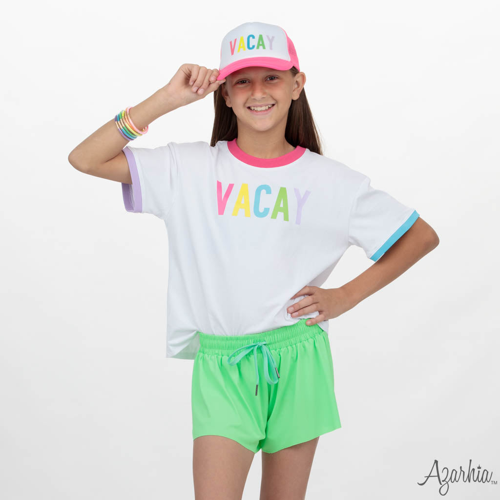 Vacay Screen Print on White Ringer Boxy T