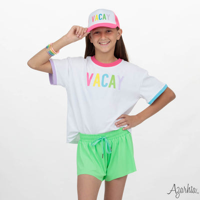 Vacay Screen Print on White Ringer Boxy T
