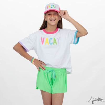 Vacay Screen Print on White Ringer Boxy T