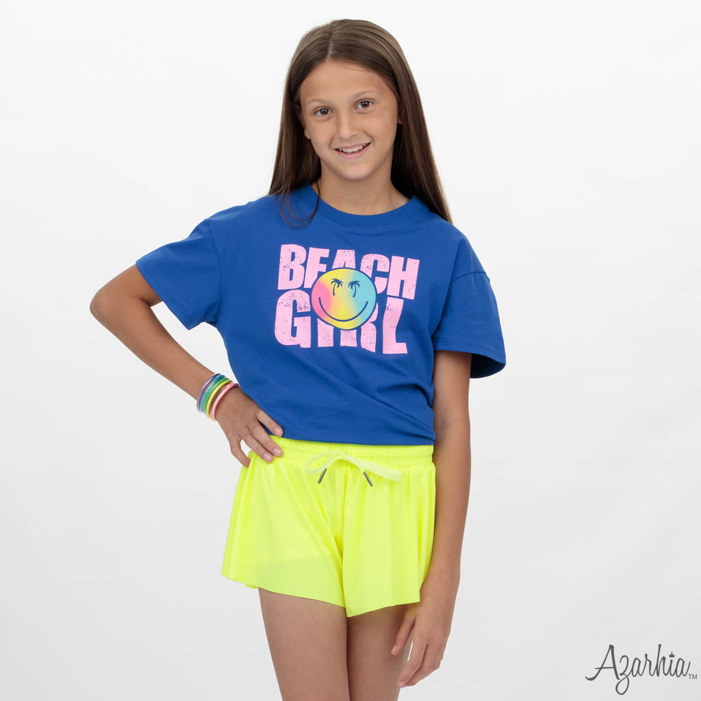Beach Girl Screen Print on Royal Boxy T