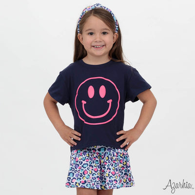 Navy Boxy T with Hot Pink Puffy Screen Print Smiley Face