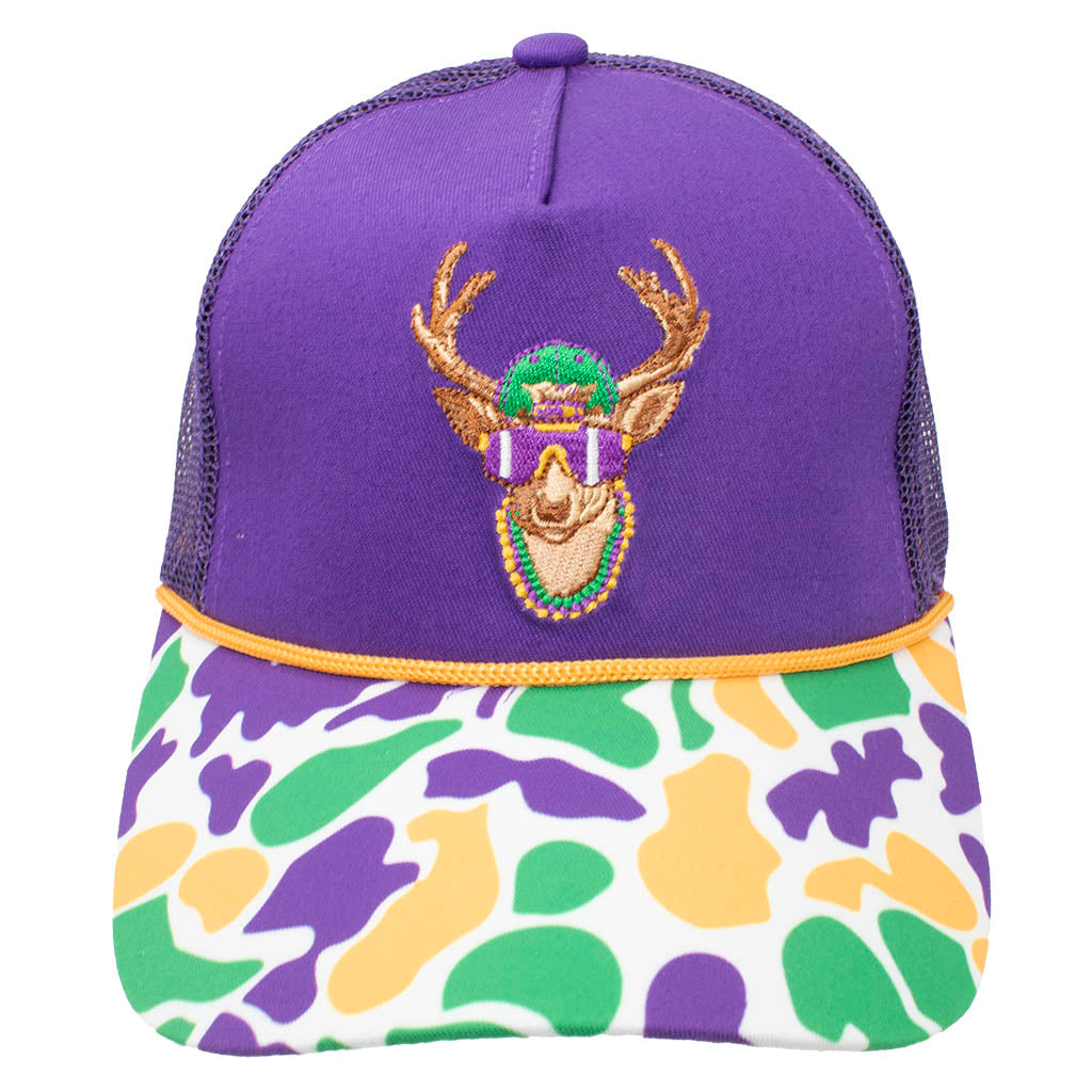 Camo Rope Trucker Embroidered Deer Mardi Gras