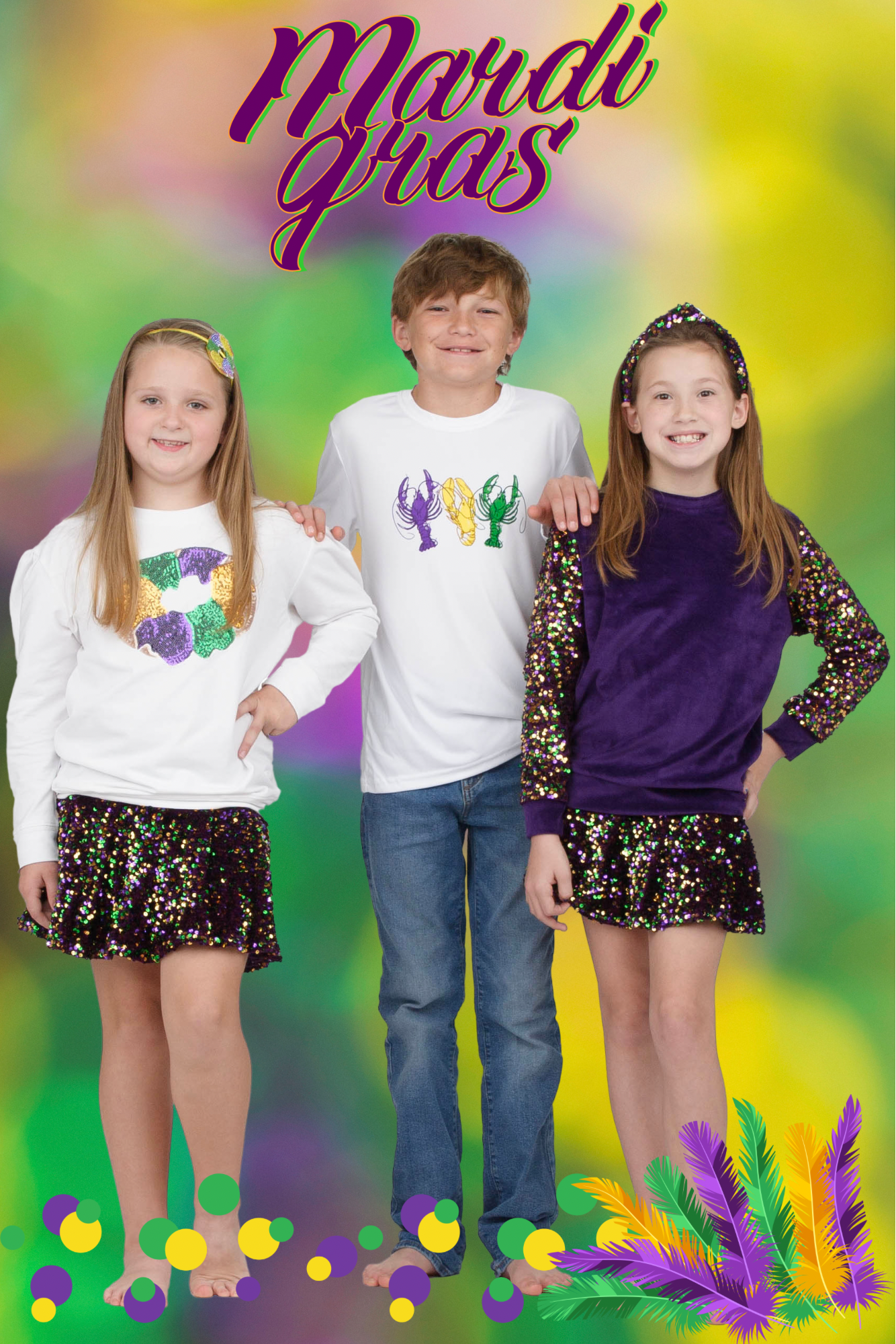 Sequin King Cake on white Holly Sweatshirt Mardi Gras