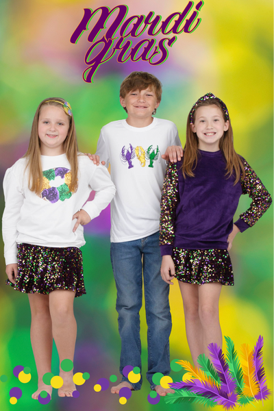 Sequin King Cake on white Holly Sweatshirt Mardi Gras