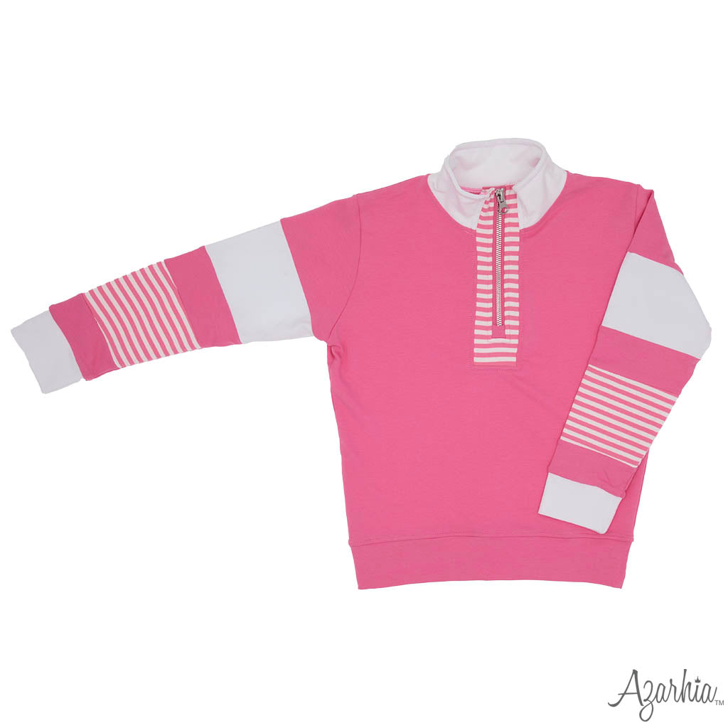 Color Block Pink Long Sleeve Zip Sweatshirt