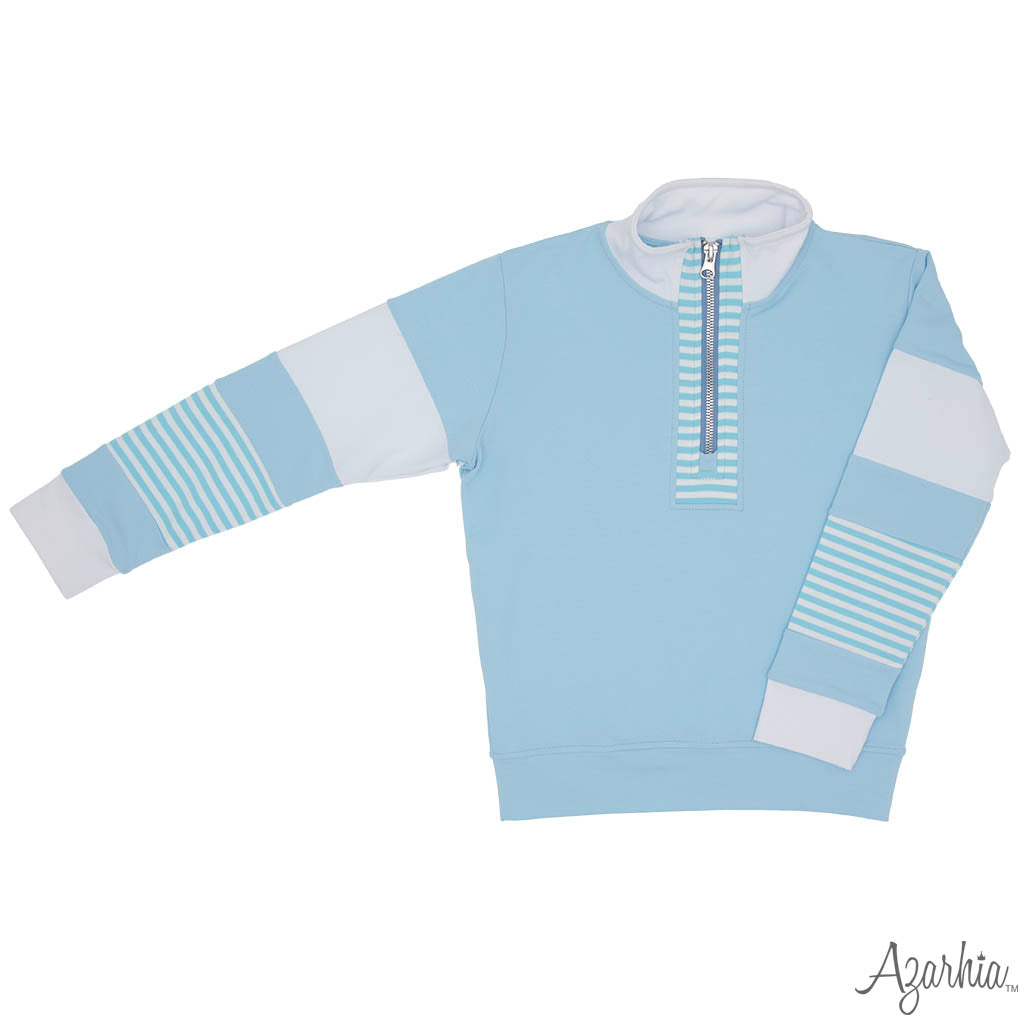 Color Block Light Blue Long Sleeve Zip Sweatshirt