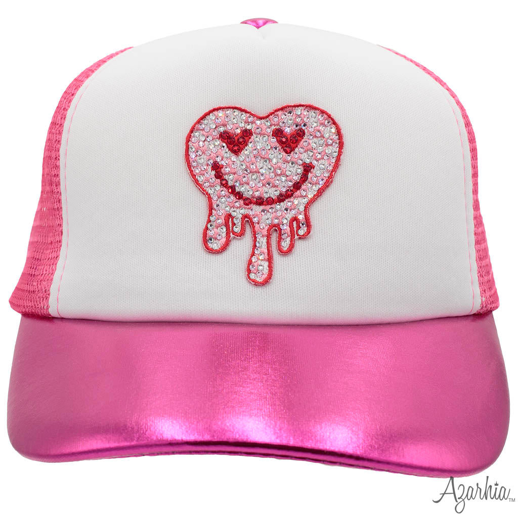 Glitter Drip Heart smiley Hot Pink Boxy T