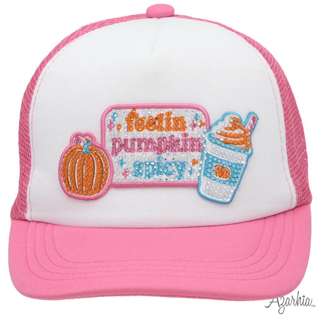 Fellin Pumpkin Rhinestone Hot Pink Trucker