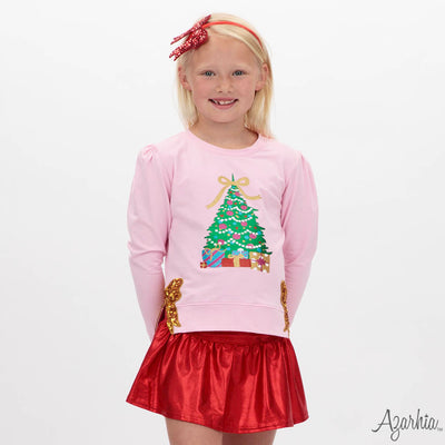 Christmas Tree in Glitter on Pink Holly CHRISTMAS