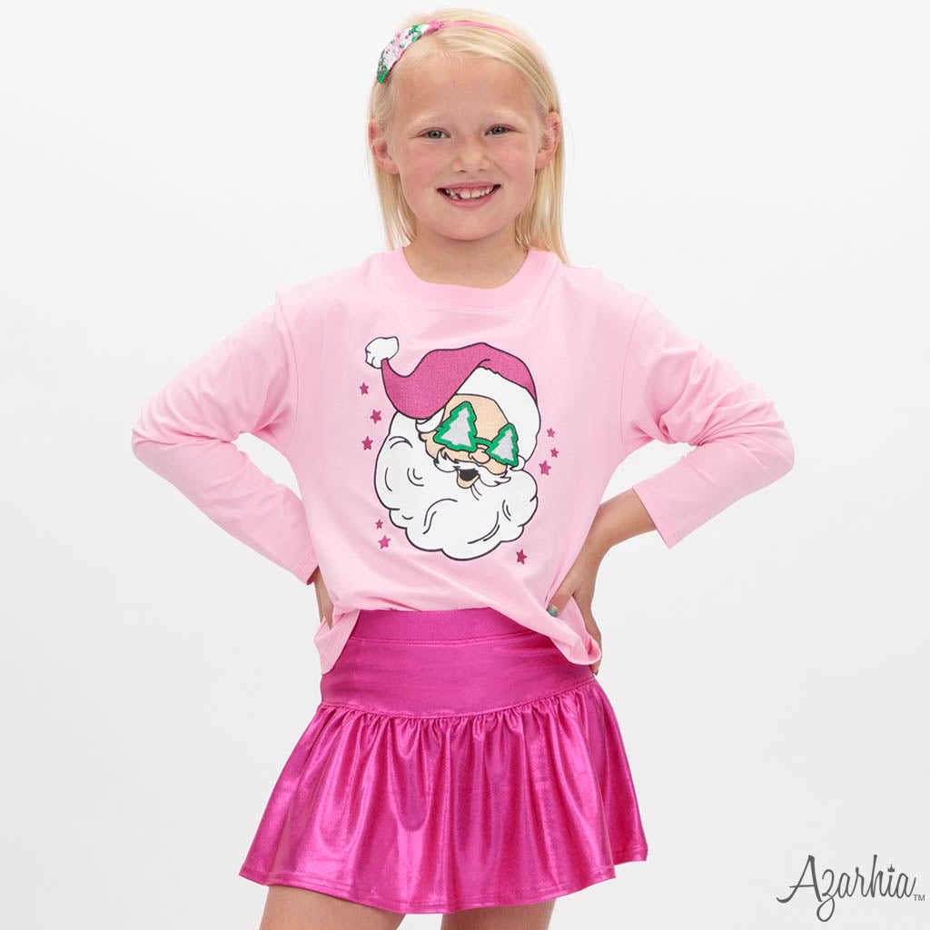 Glitter Santa on Pink Longsleeve CHRISTMAS 9/1