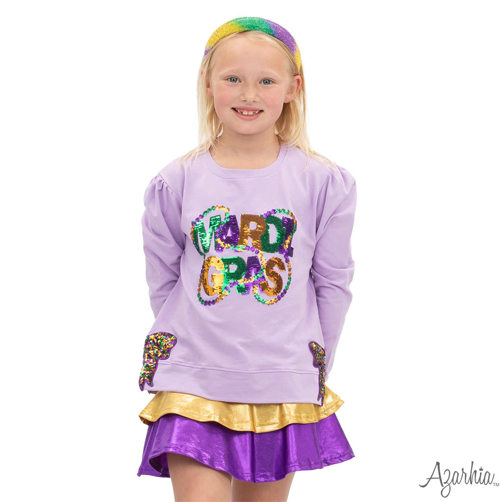 Mardi Gras Beads and Bow Sequin Lavender Holly