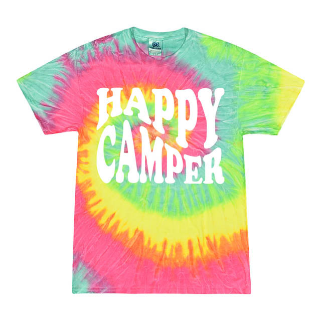 T-Shirt Happy Camper White Puffy Print Minty Rainbow