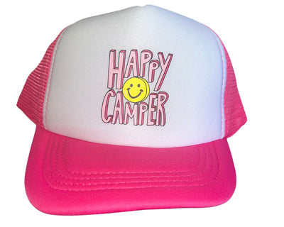 Trucker Cap With Happy Camper Yellow Smiley Patch