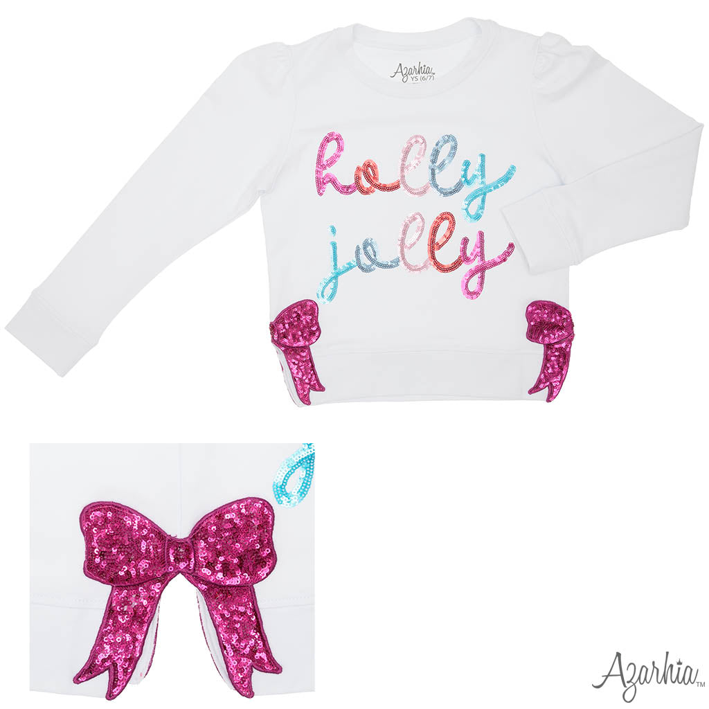 Sequin Holly Jolly White Holly Sweatshirt