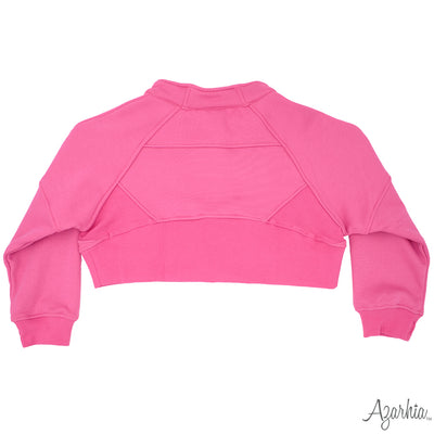 Oversized Cropped 1/4 Zip Sweatshirt in Hot Pink