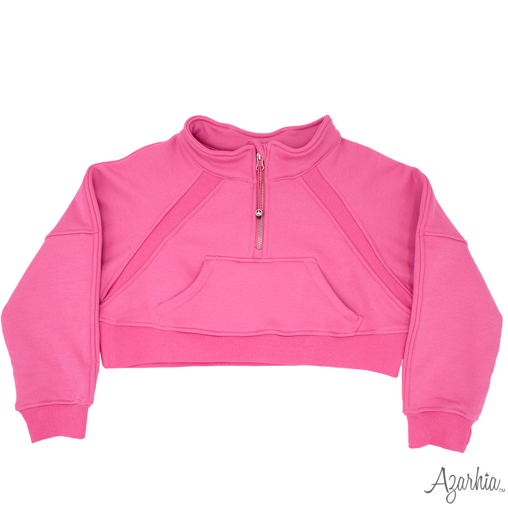 Oversized Cropped 1/4 Zip Sweatshirt in Hot Pink – Azarhia