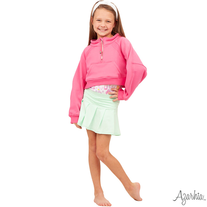 Oversized Cropped 1/4 Zip Sweatshirt in Hot Pink – Azarhia