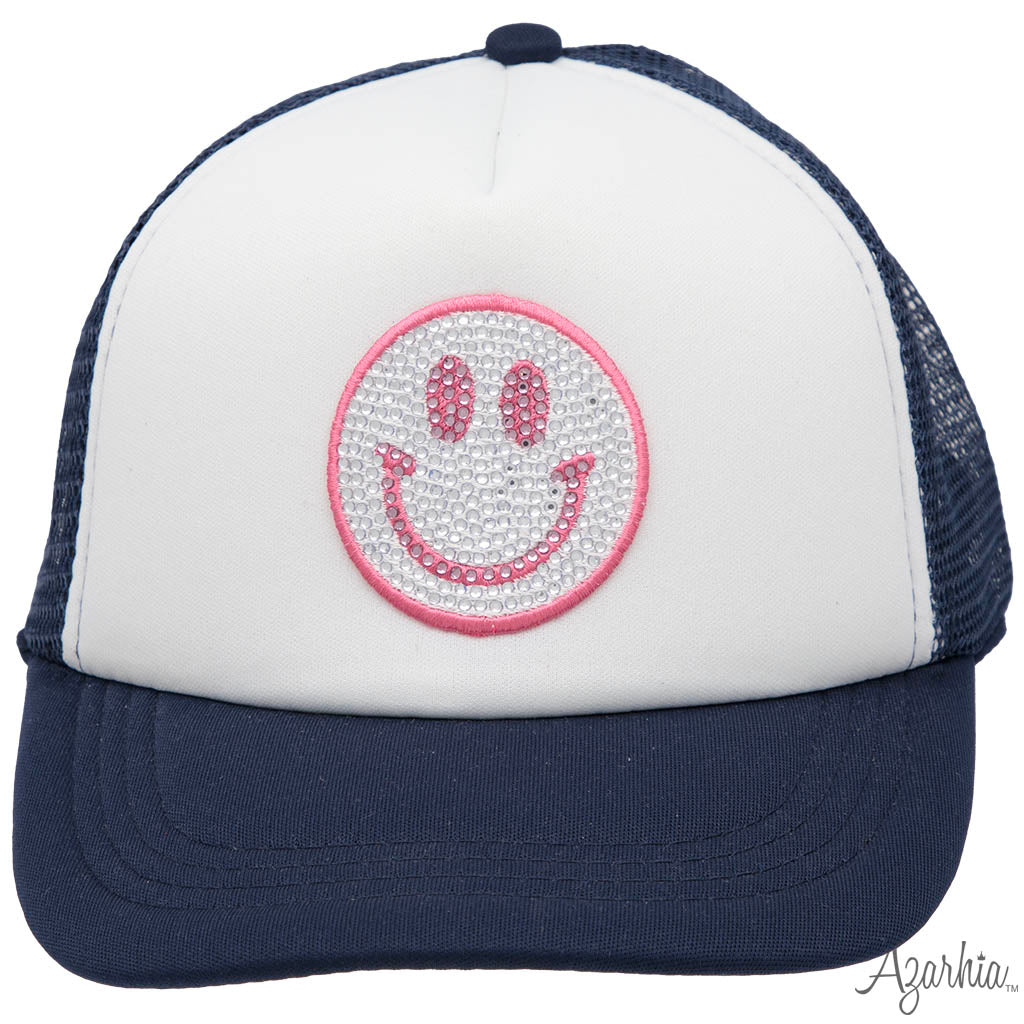 Navy Boxy T with Hot Pink Puffy Screen Print Smiley Face