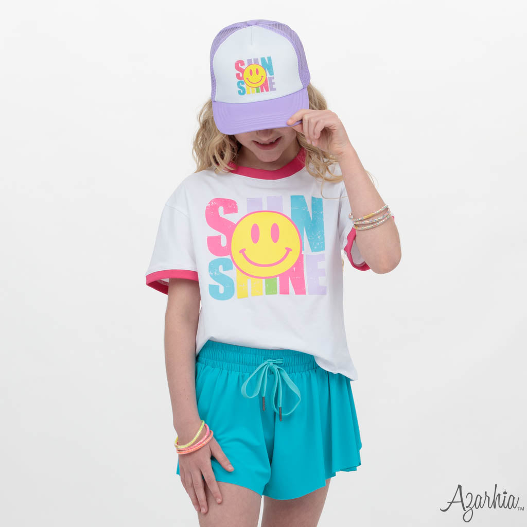 Sun Shine Screen Print on White Ringer Boxy T