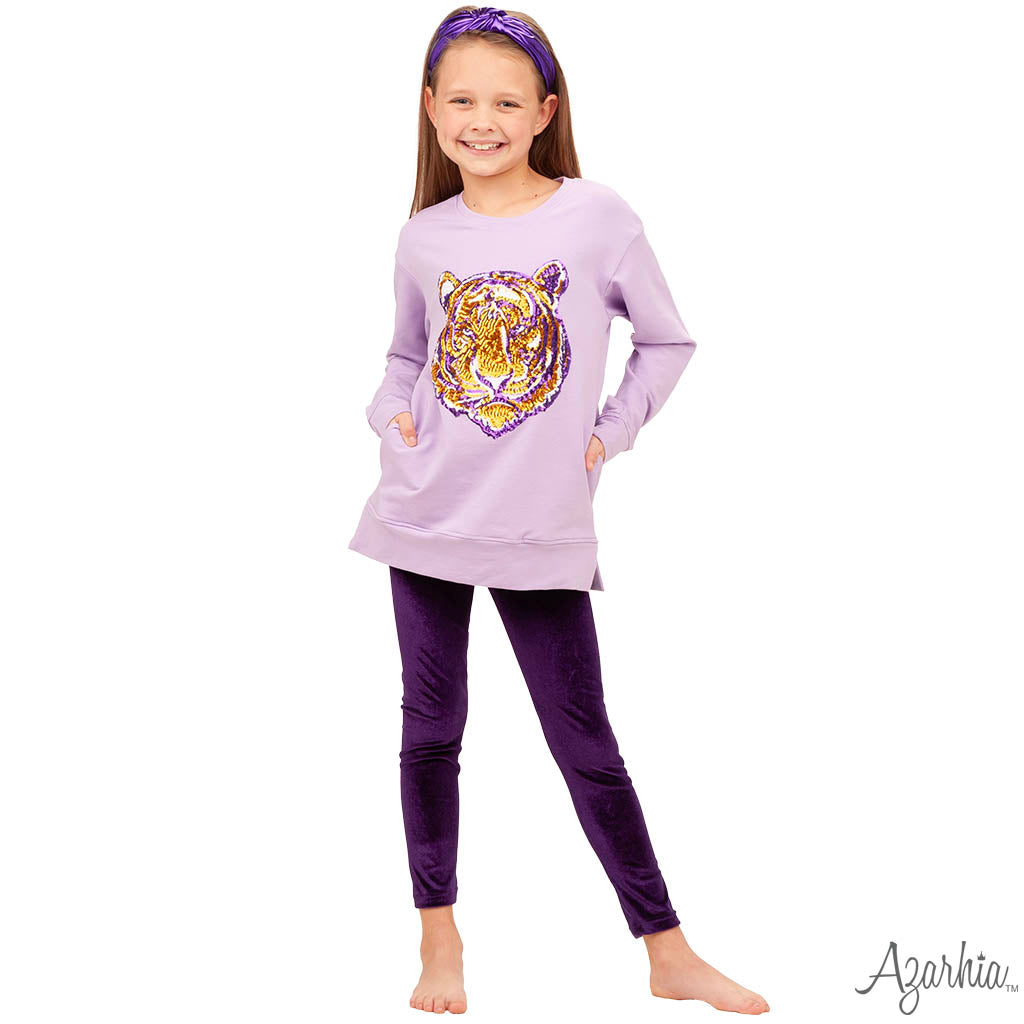 Tiger Sequin Tunic on Lavender