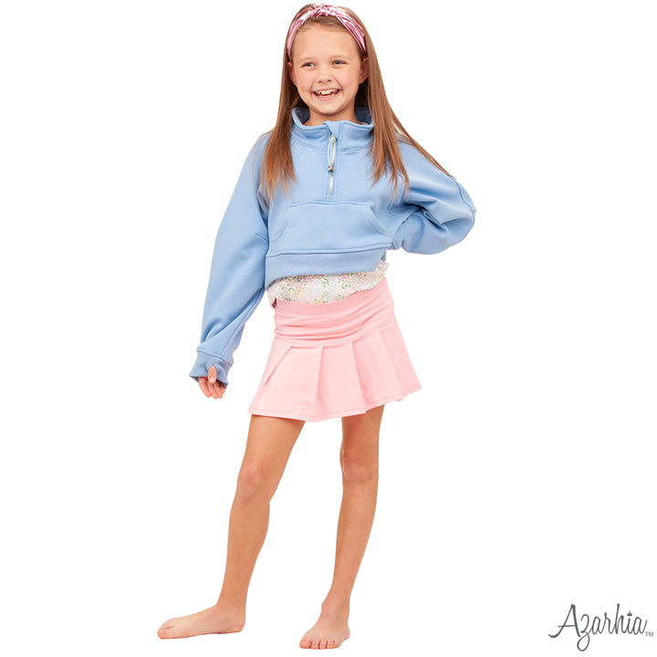 Oversized Cropped 1/4 Zip Sweatshirt in Light Blue – Azarhia
