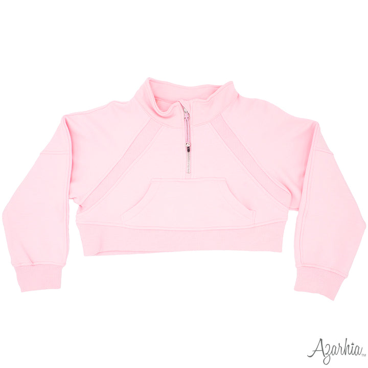 Oversized Cropped 1/4 Zip Sweatshirt in Light Pink – Azarhia